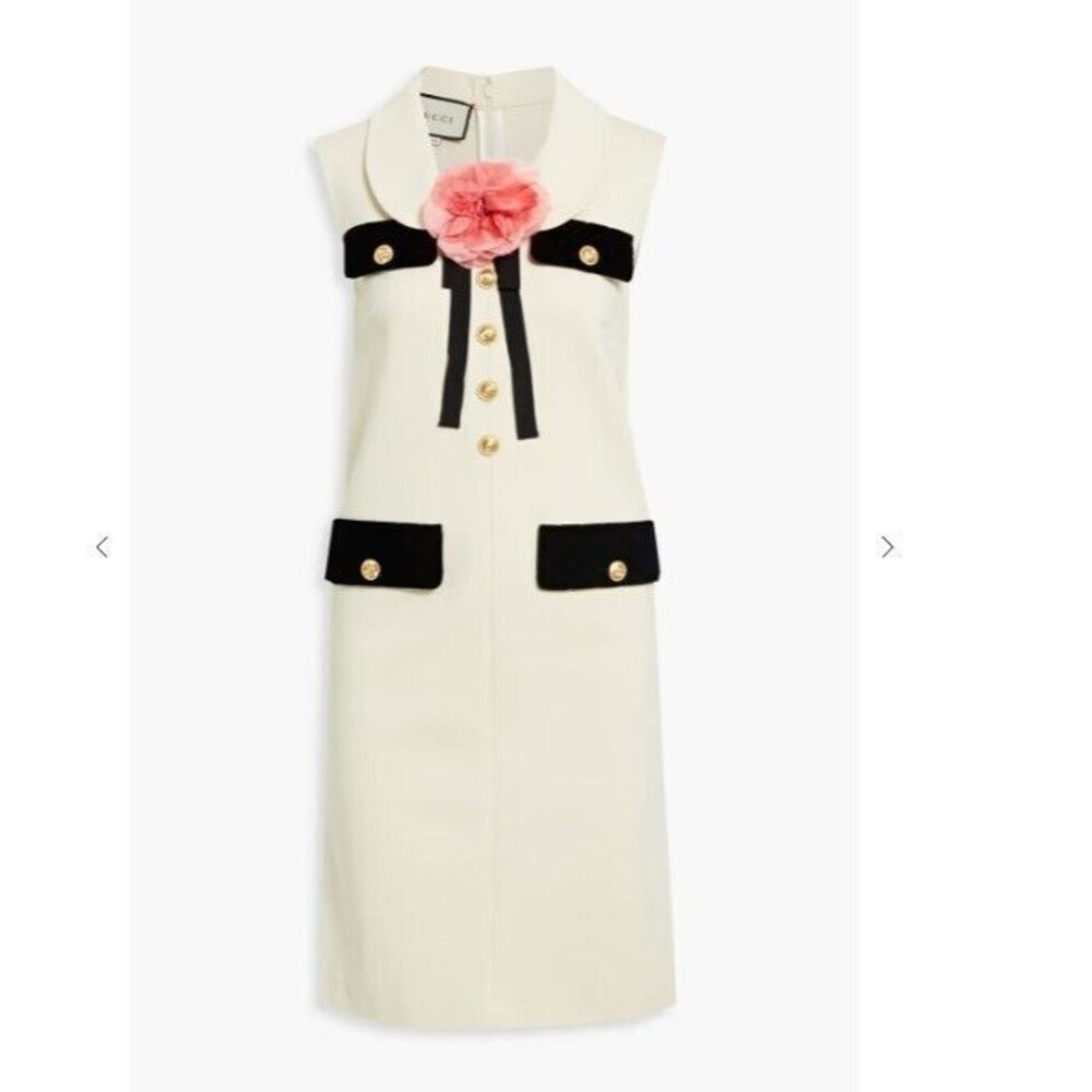 NWT. $3600 GUCCI Floral-appliquéd cady mini dress XXS - Picture 2 of 16